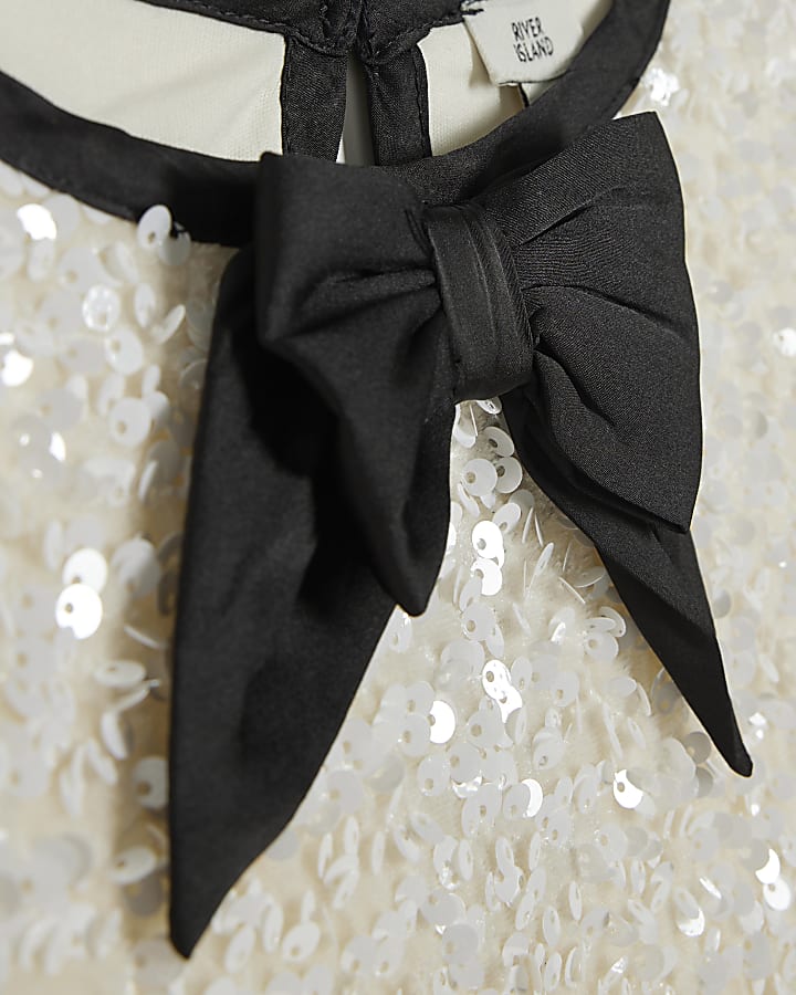 Girls Cream Sequin Bow Dress