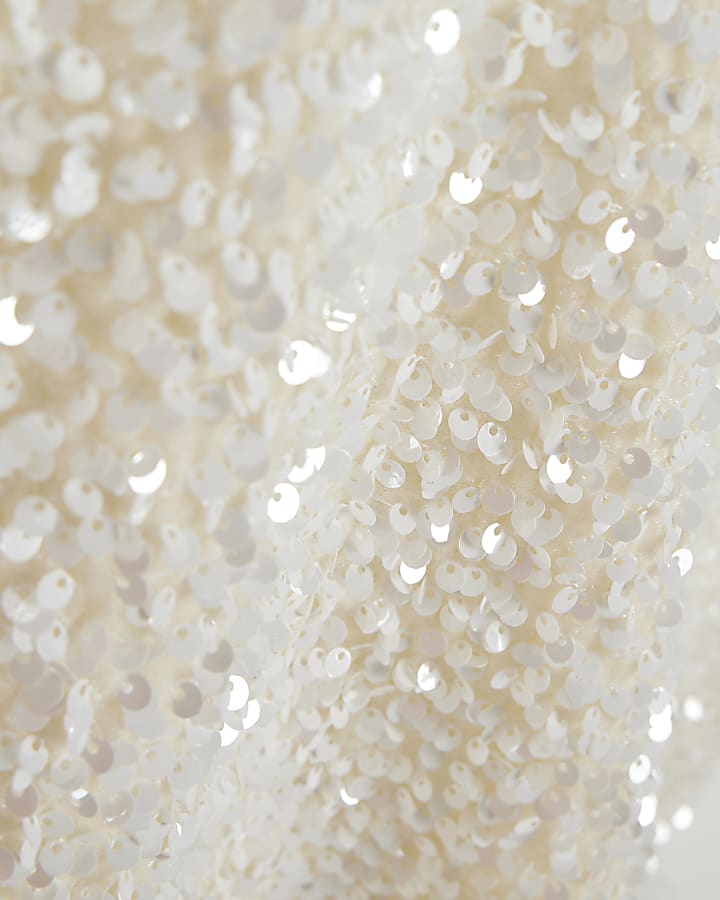Girls Cream Sequin Bow Dress
