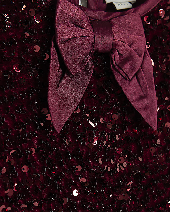 Girls Red Sequin Bow Dress