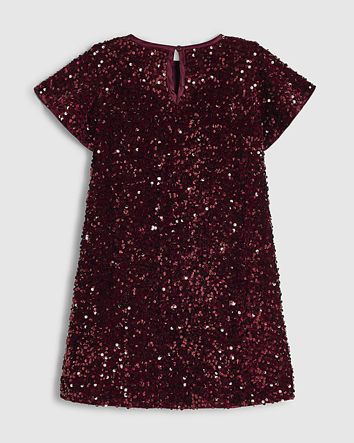 Girls Red Sequin Bow Dress