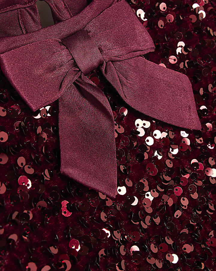 Mini Girls Red Sequin Bow Dress