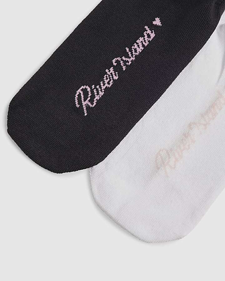 Girls Black Monogram Pack Of 2 Ankle Socks