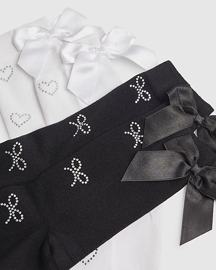Girls Black Monogram Pack Of 2 Ankle Socks