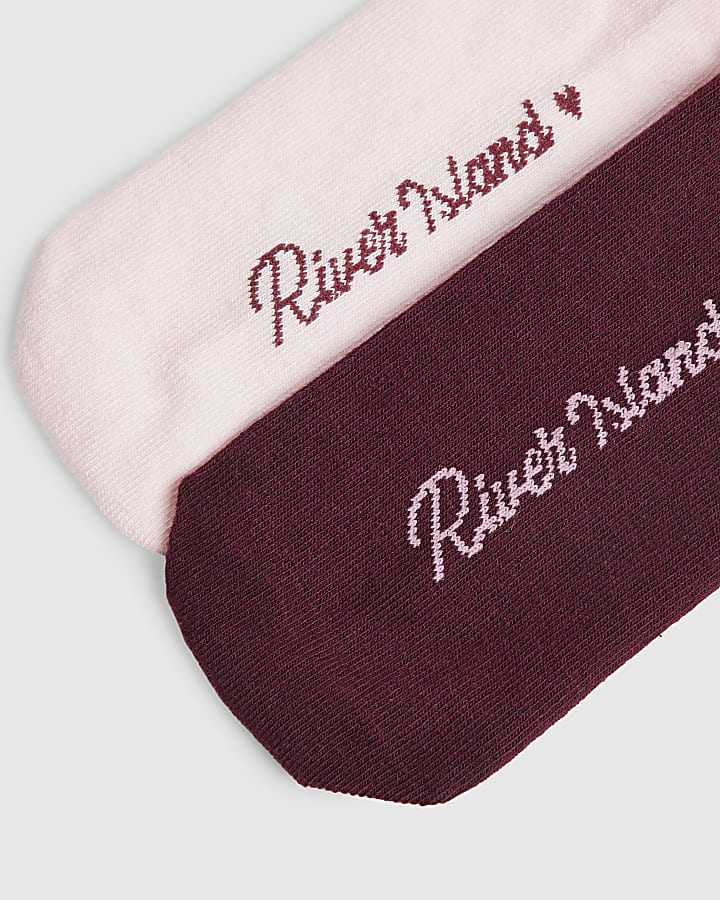 Girls Pink Monogram Pack Of 2 Ankle Socks