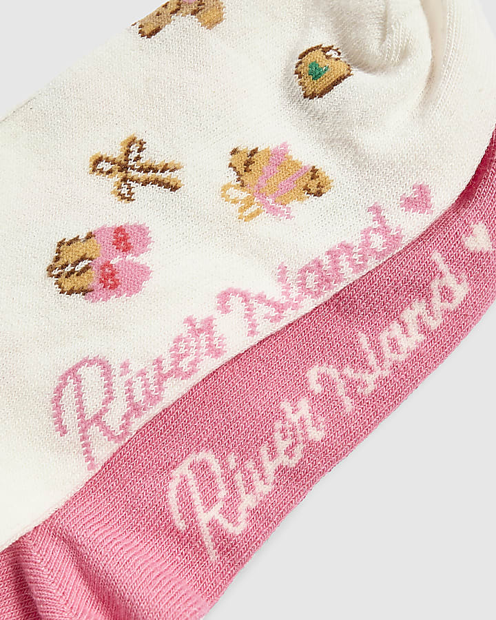 Girls Pink 3D Charm Pack Of 2 Ankle Socks