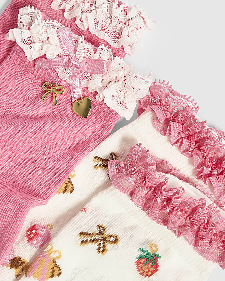 Girls Pink 3D Charm Pack Of 2 Ankle Socks