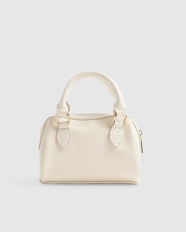 Girls Cream Monogram Heart Bowler Bag