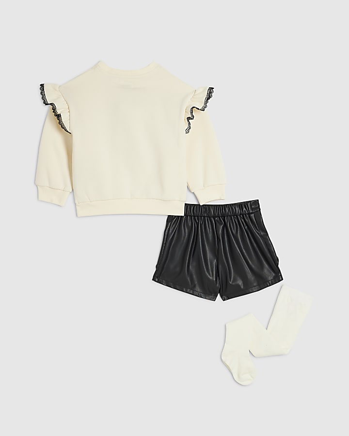 Mini Girls Cream Sweatshirt 3 Piece Set