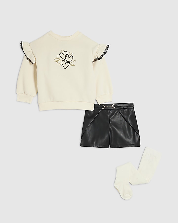 Mini Girls Cream Sweatshirt 3 Piece Set