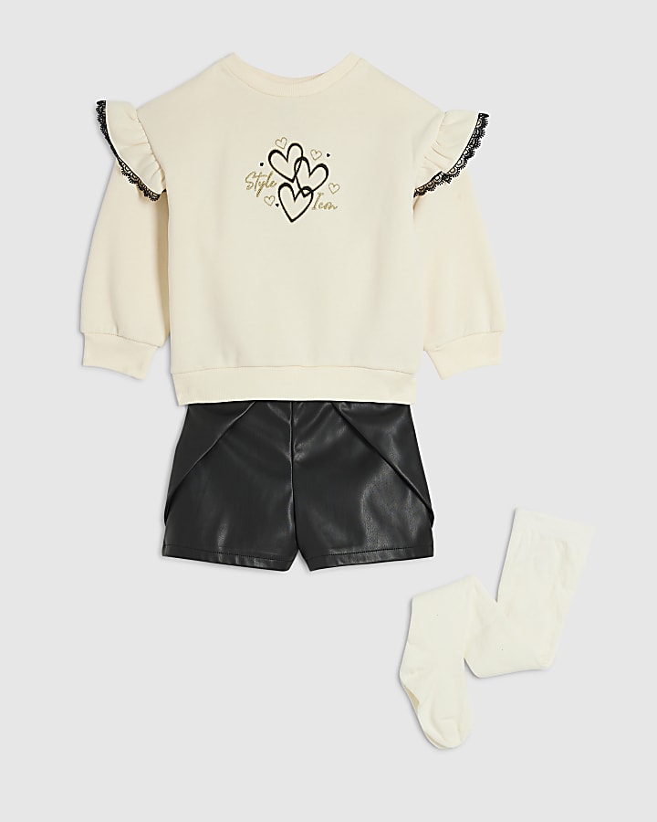 Mini Girls Cream Sweatshirt 3 Piece Set