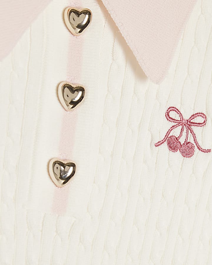 Girls Cream Tipped Polo Shirt