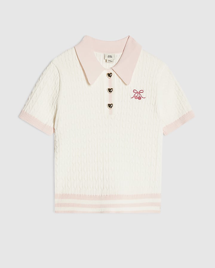 Girls Cream Tipped Polo Shirt