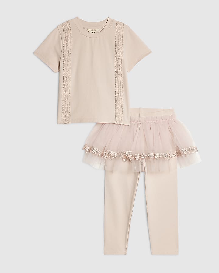 Mini Girls Pink Tulle Leggings Set