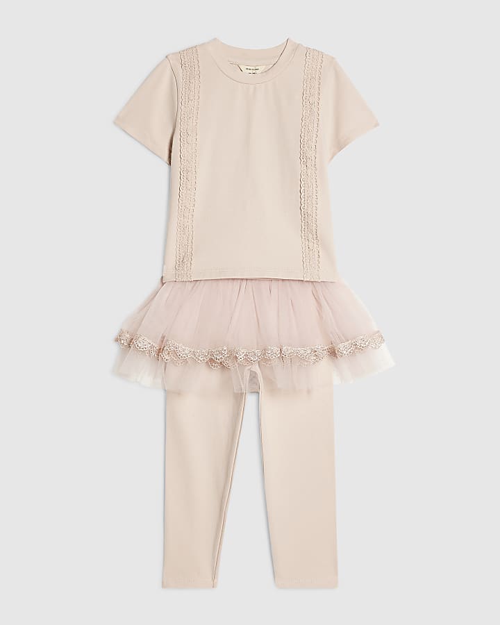 Mini Girls Pink Tulle Leggings Set