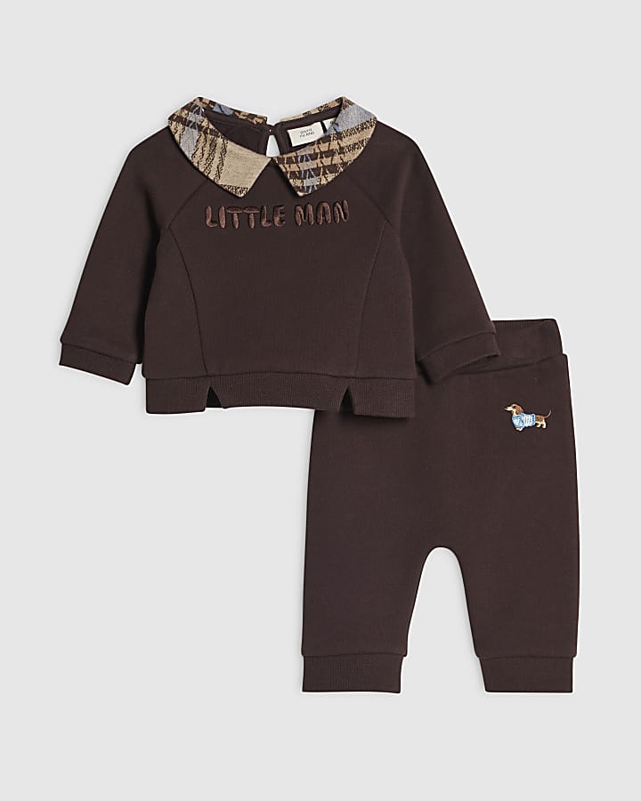 Baby Boys Brown Handsome Little Man Shirt Set