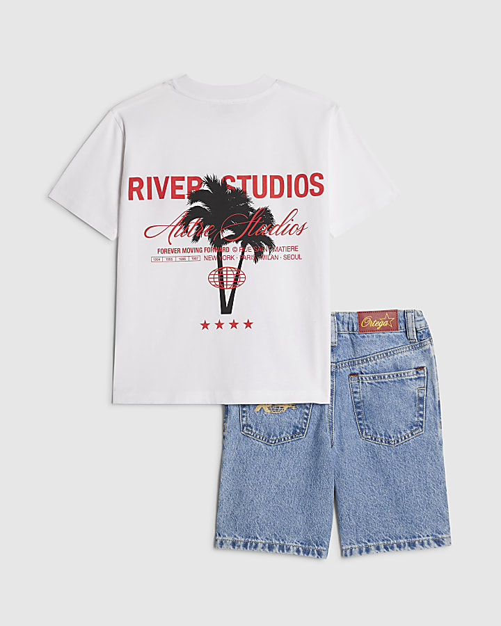 Boys White Palm Tree T-Shirt And Shorts Set