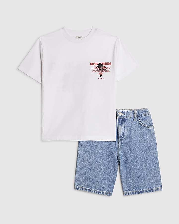 Boys White Palm Tree T-Shirt And Shorts Set