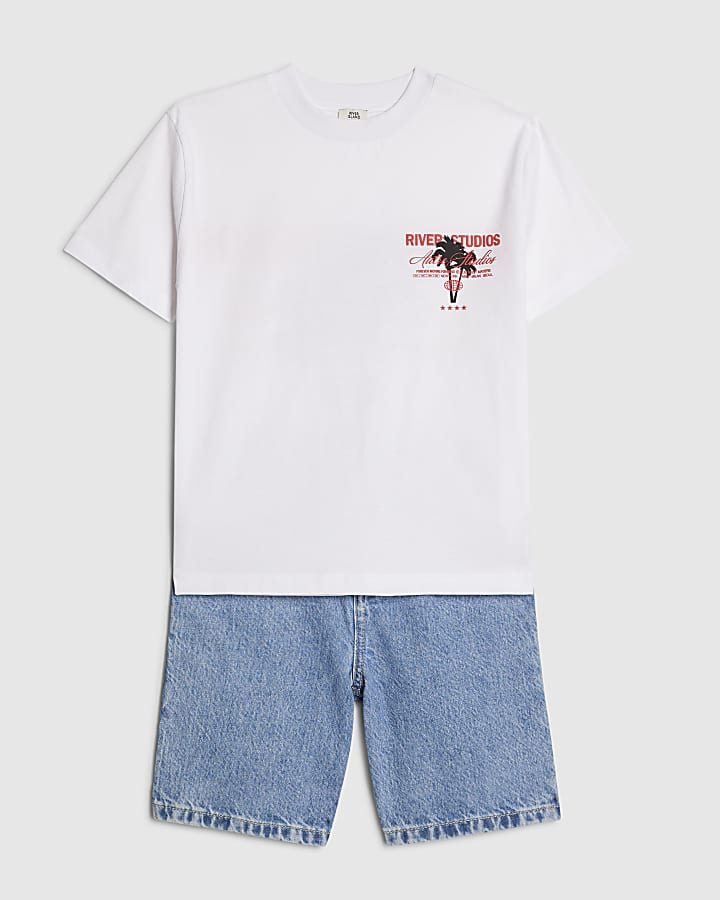 Boys White Palm Tree T-Shirt And Shorts Set