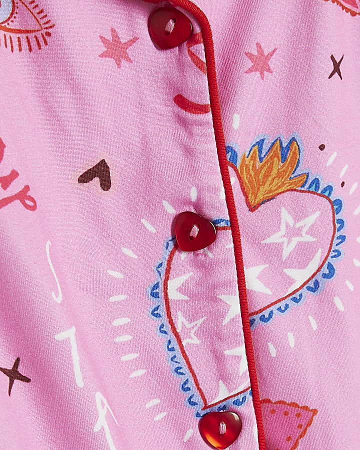 Girl Pink Cosmic Button Through Pyjama Set