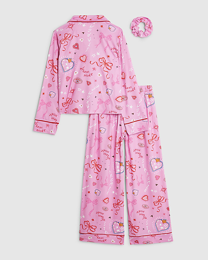 Girl Pink Cosmic Button Through Pyjama Set