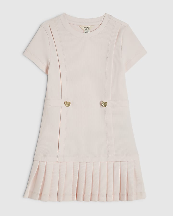 Mini Girls Pink Pleated Hem Dress