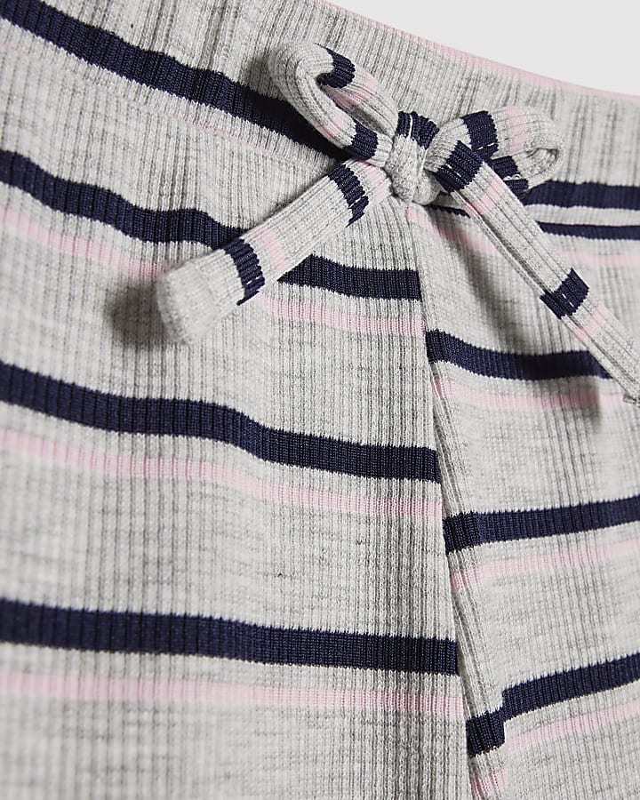 Girls Grey Striped Wide Leg Trousers