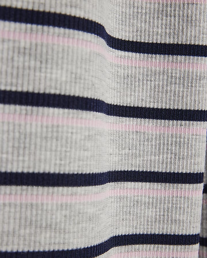 Girls Grey Striped Wide Leg Trousers