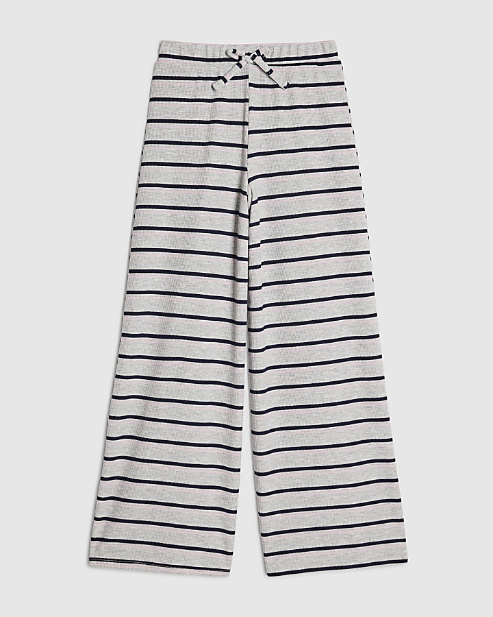 Girls Grey Striped Wide Leg Trousers