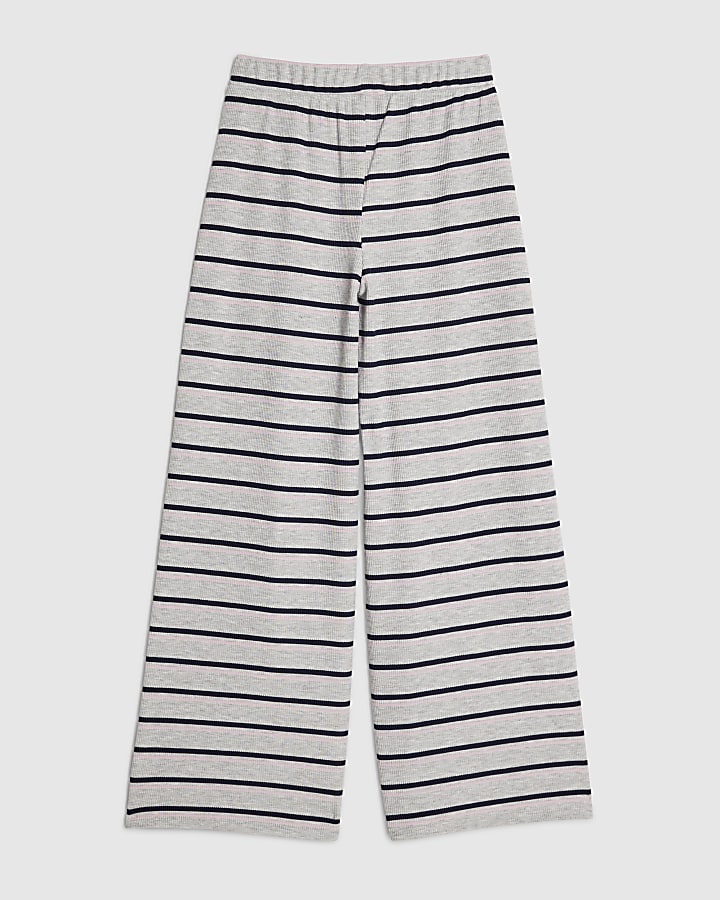 Girls Grey Striped Wide Leg Trousers