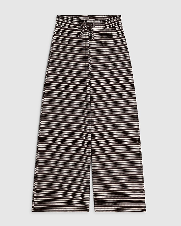 Girls Brown Striped Wide Leg Trousers