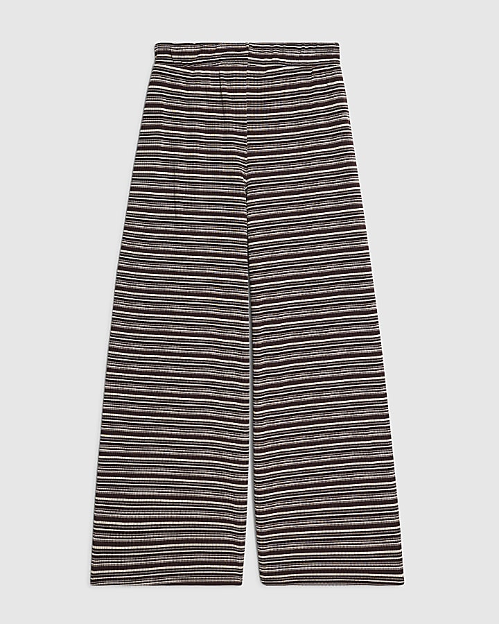Girls Brown Striped Wide Leg Trousers