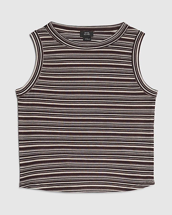 Girls Brown Striped Tank Top
