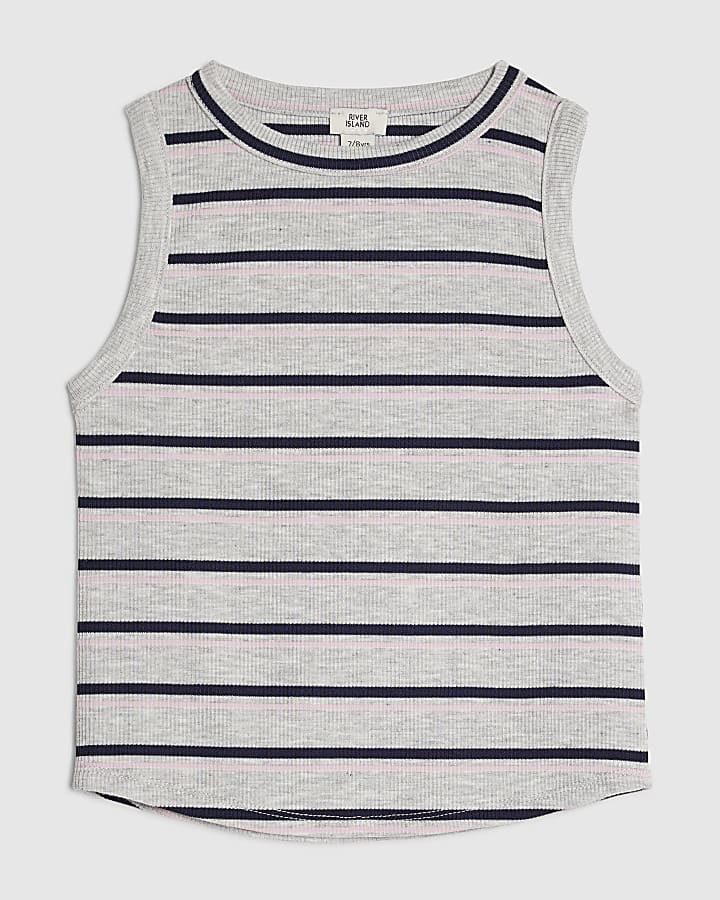 Girls Grey Striped Tank Top