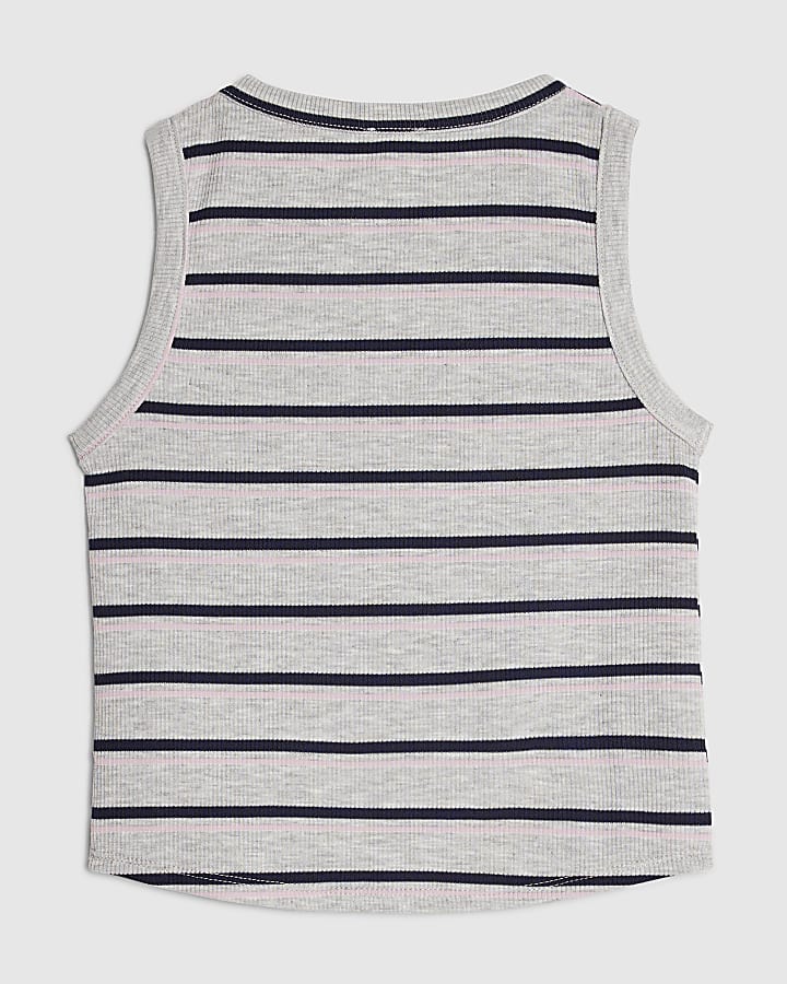 Girls Grey Striped Tank Top