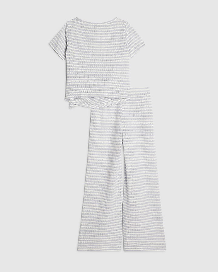 Girls Blue Stripe Trousers Set