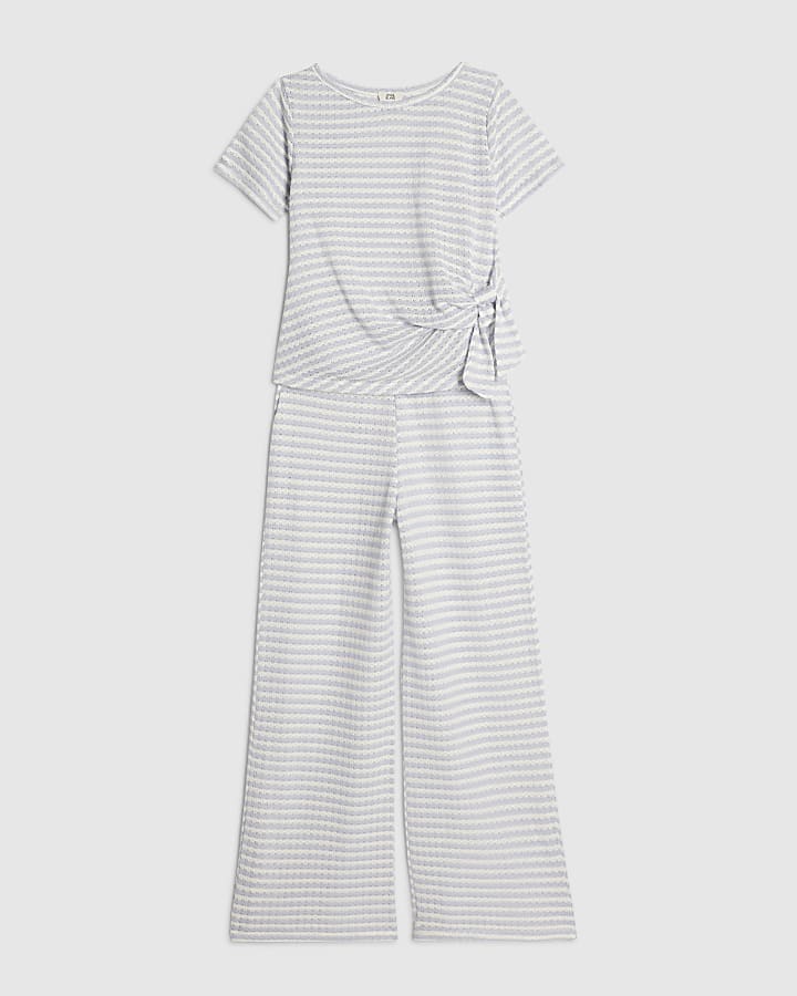 Girls Blue Stripe Trousers Set