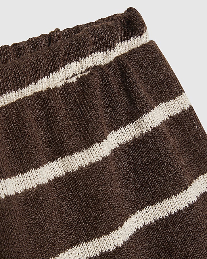 Girls Brown Knitted Stripe Shorts Set