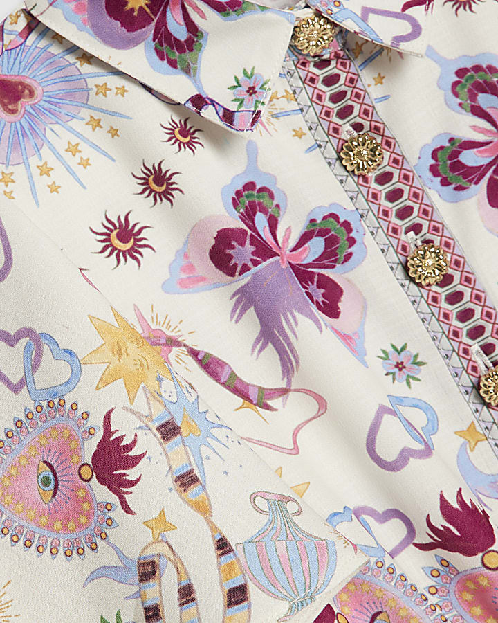 Girls Cream Butterfly All Over Print Dress