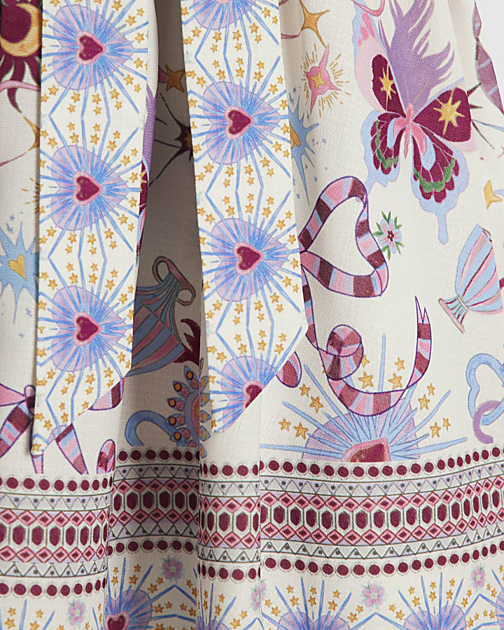 Girls Cream Butterfly All Over Print Dress
