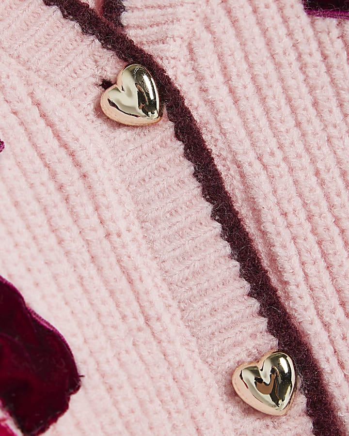 Girls Pink Velvet Bow Cardigan