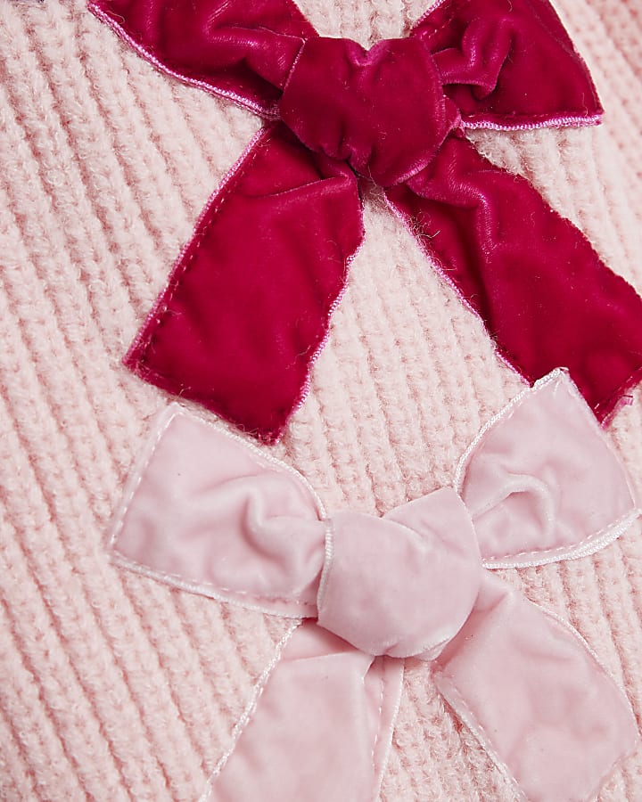 Girls Pink Velvet Bow Cardigan