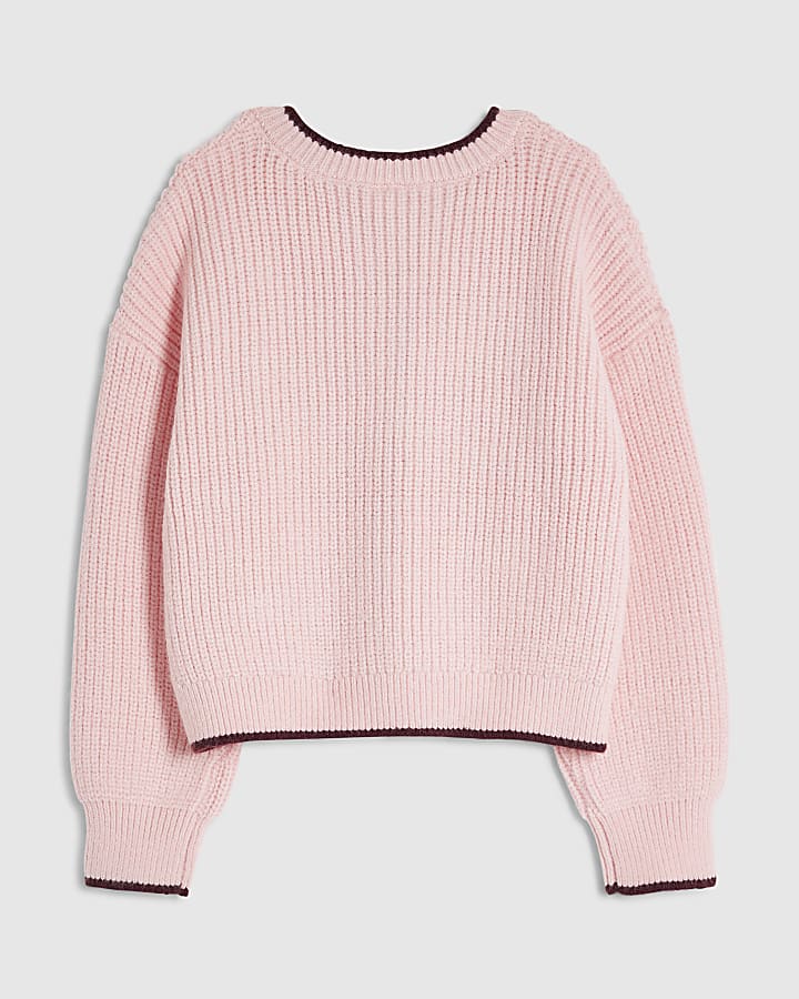 Girls Pink Velvet Bow Cardigan