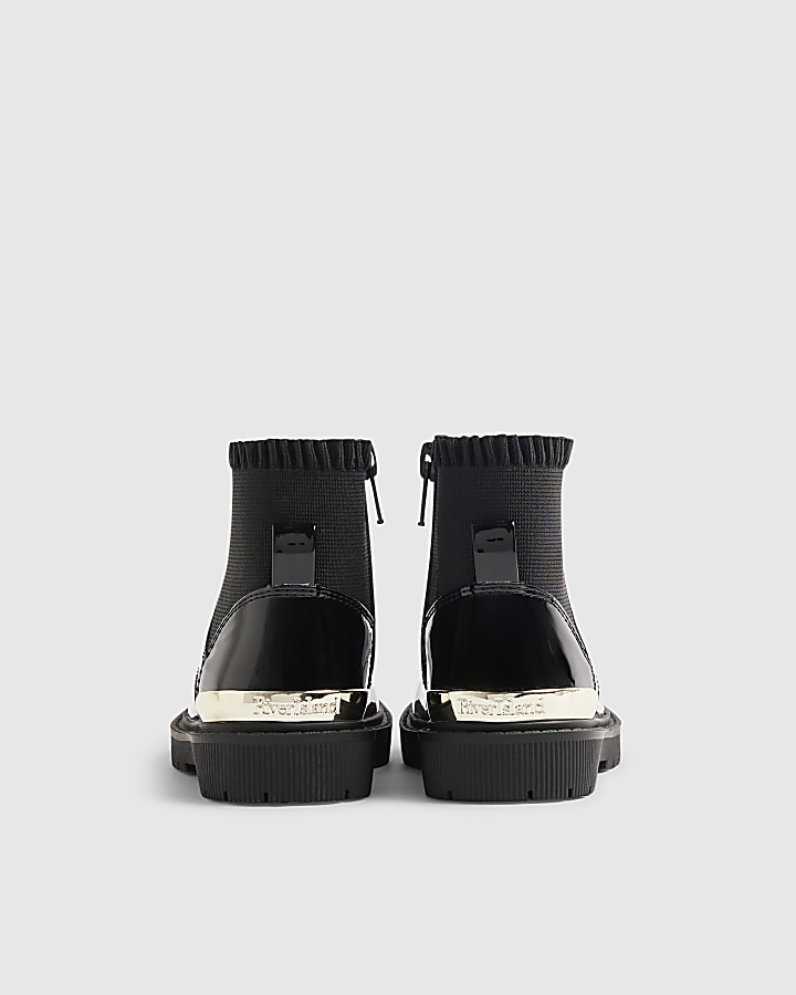 Mini Girls Black Frill Zip Front Boots