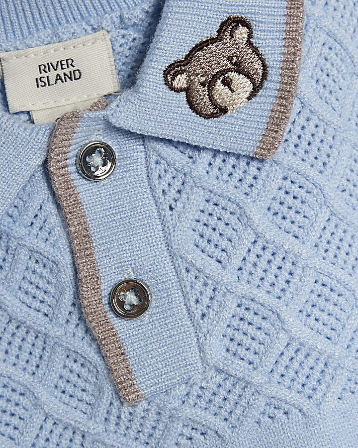 Baby Boys Blue Stitched Bear Sweatshirt Set