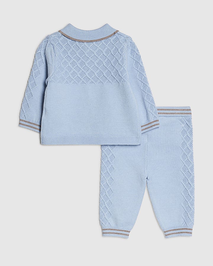 Baby Boys Blue Stitched Bear Sweatshirt Set