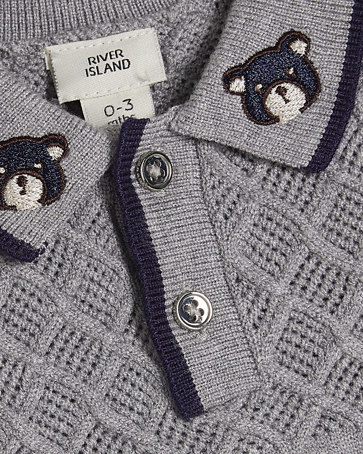 Baby Boys Grey Stitched Bear Sweatshirt Set
