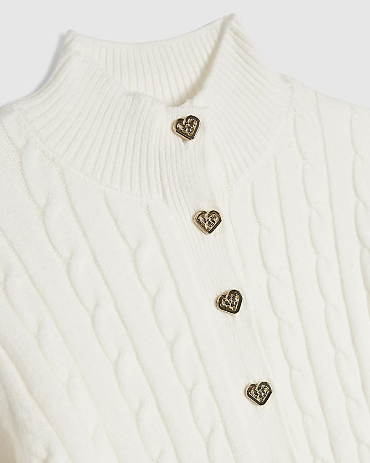 Girls Cream Fur Cuff Cable Knit Cardigan Set