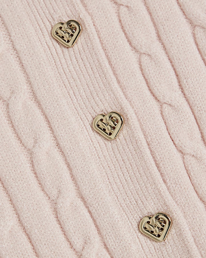 Girls Pink Fur Cuff Cable Knit Cardigan Set