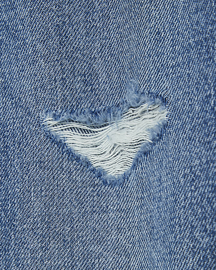 Girls Blue Ripped Straight Leg Jeans
