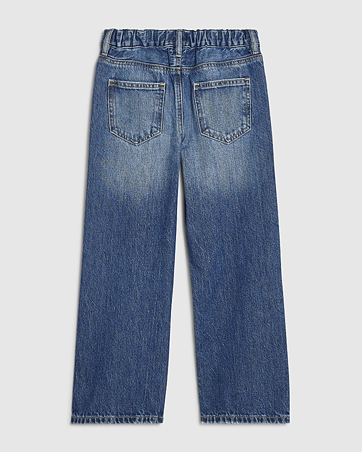 Girls Blue Ripped Straight Leg Jeans